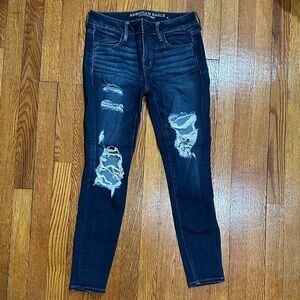 American Eagle Outfitters Women's Dark Blue Distressed Skinny Jeans